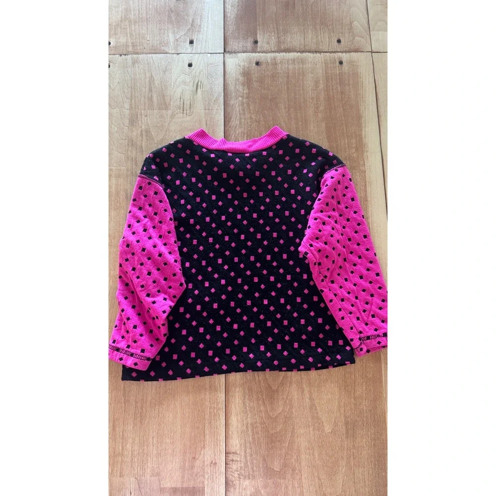 Miniwaves Vintage‎ Kids Neon Pink Black Diamond Knit Sweater Made in USA Size 6X